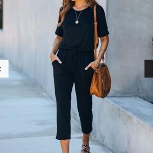 Soft elastic waist pocketed jumpsuit